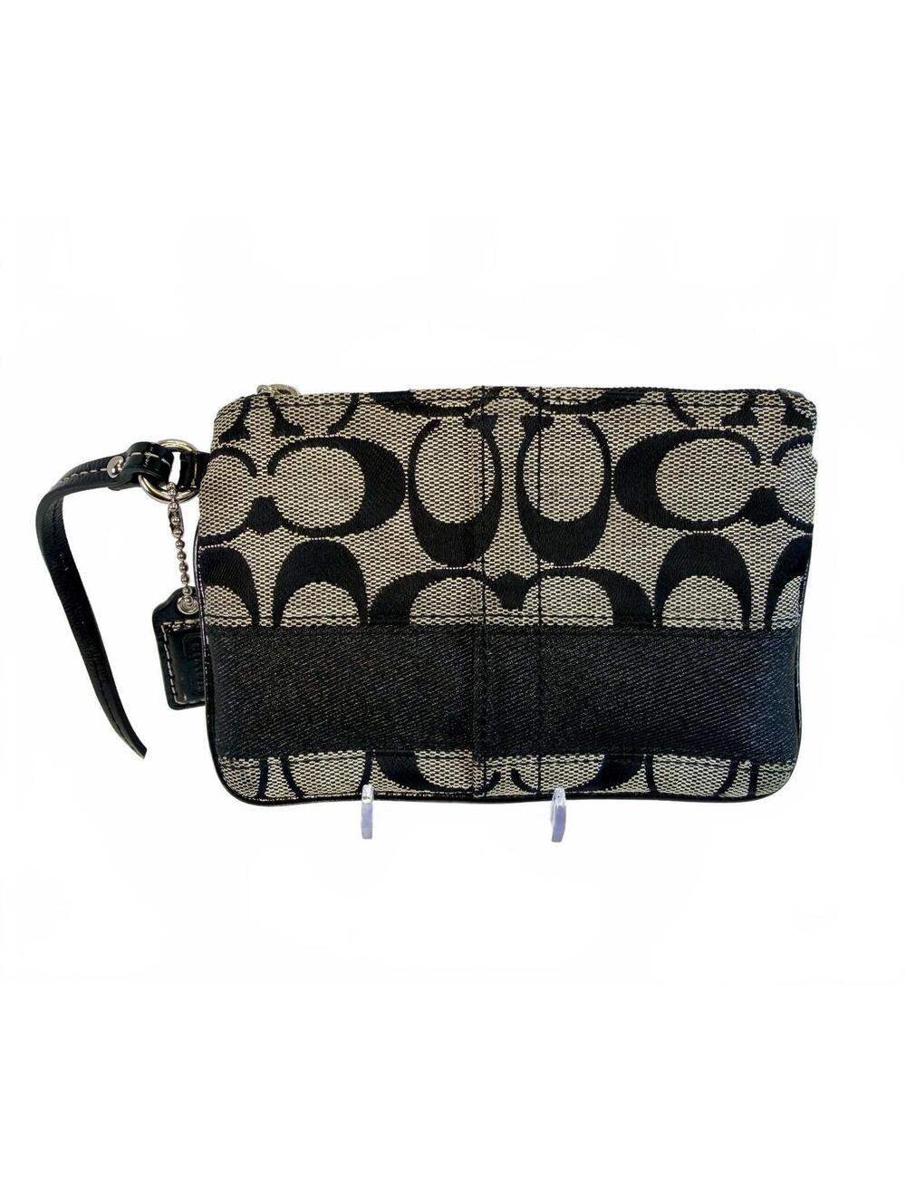 Coach | Signature Jacquard Patent Leather Wristlet Pouch | Black Grey/White